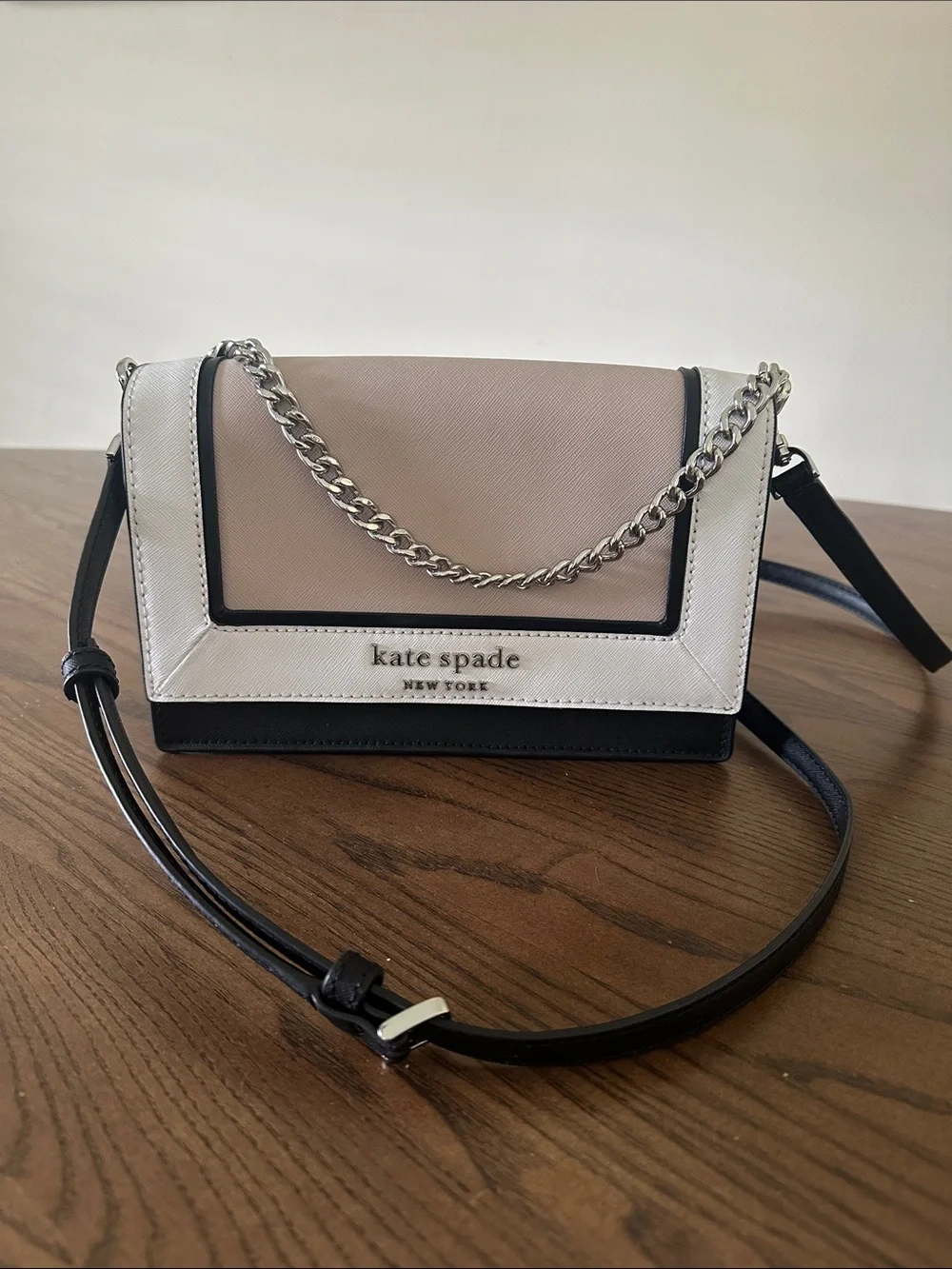 kate spade Colorblock Leather Crossbody Bag - Tan, Off White, Black